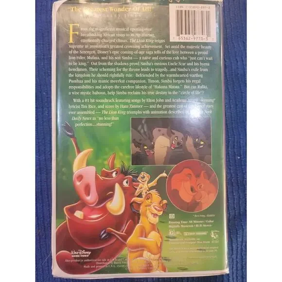 The Lion King VHS Tape 1994 Works - Picture 2 of 3